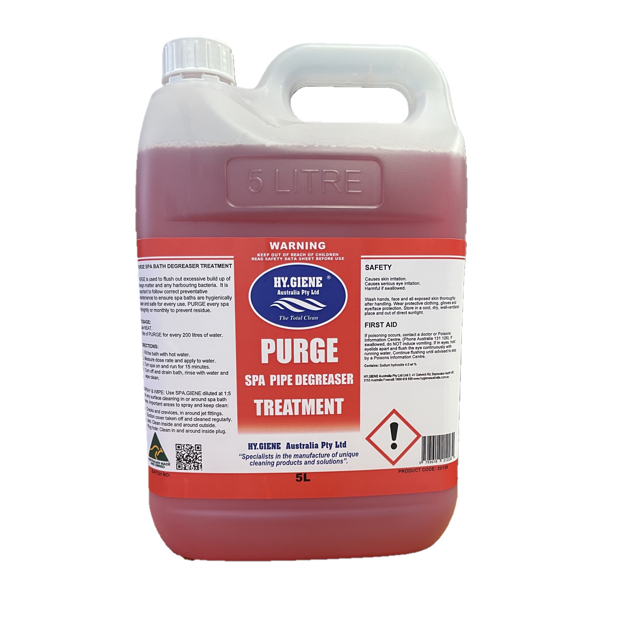 Spa pipe degreaser PURGE HY.GIENE AUSTRALIA